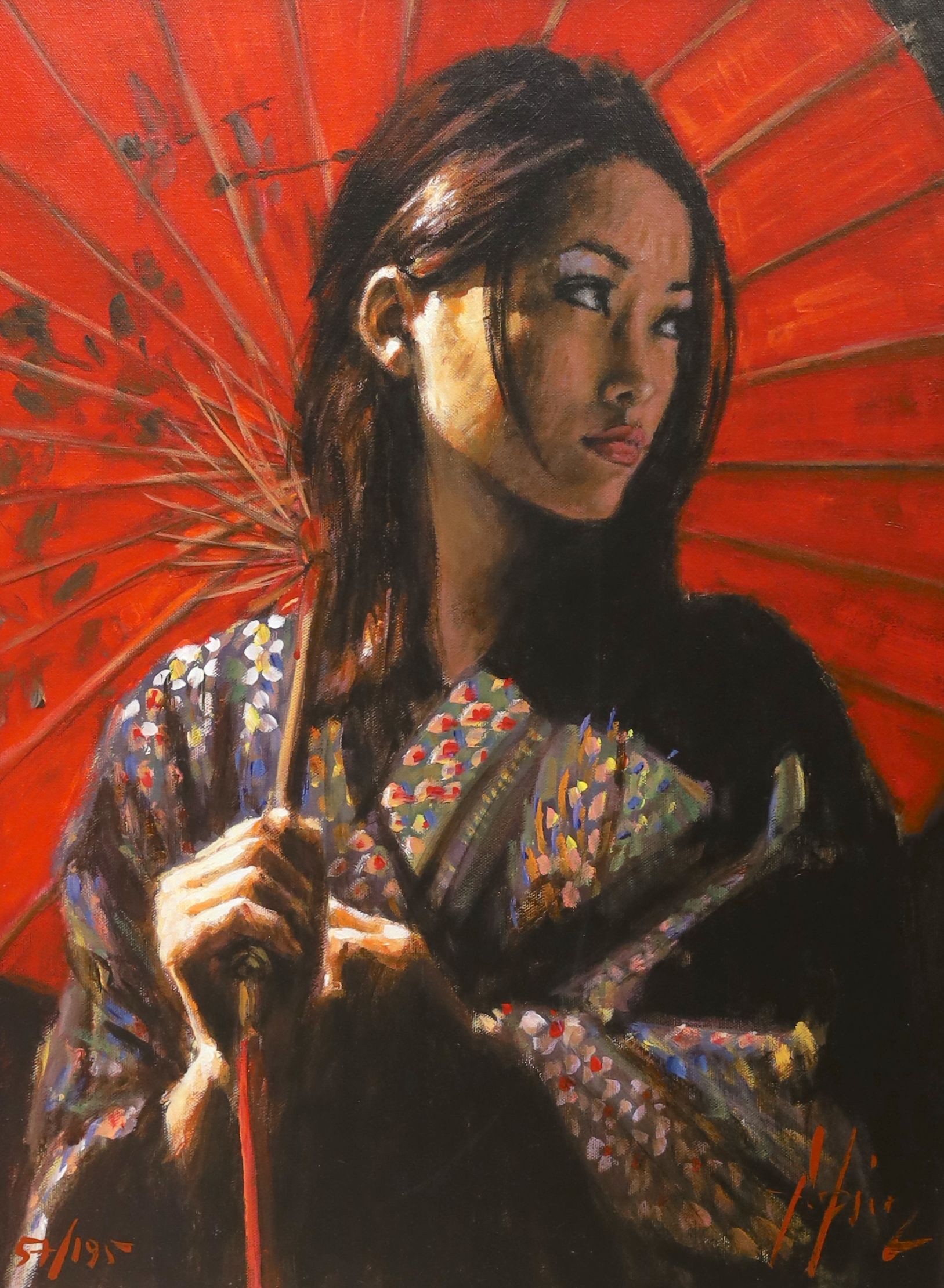 Fabian Perez (1967-), hand embellished giclee canvas, 'Michiko II', 57/195, with COA, 60 x 45cm